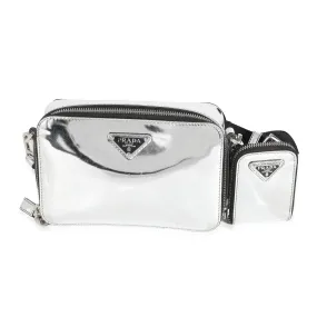 Trendy Inspired Prada Metallic Silver Spazzolato Brique Crossbody