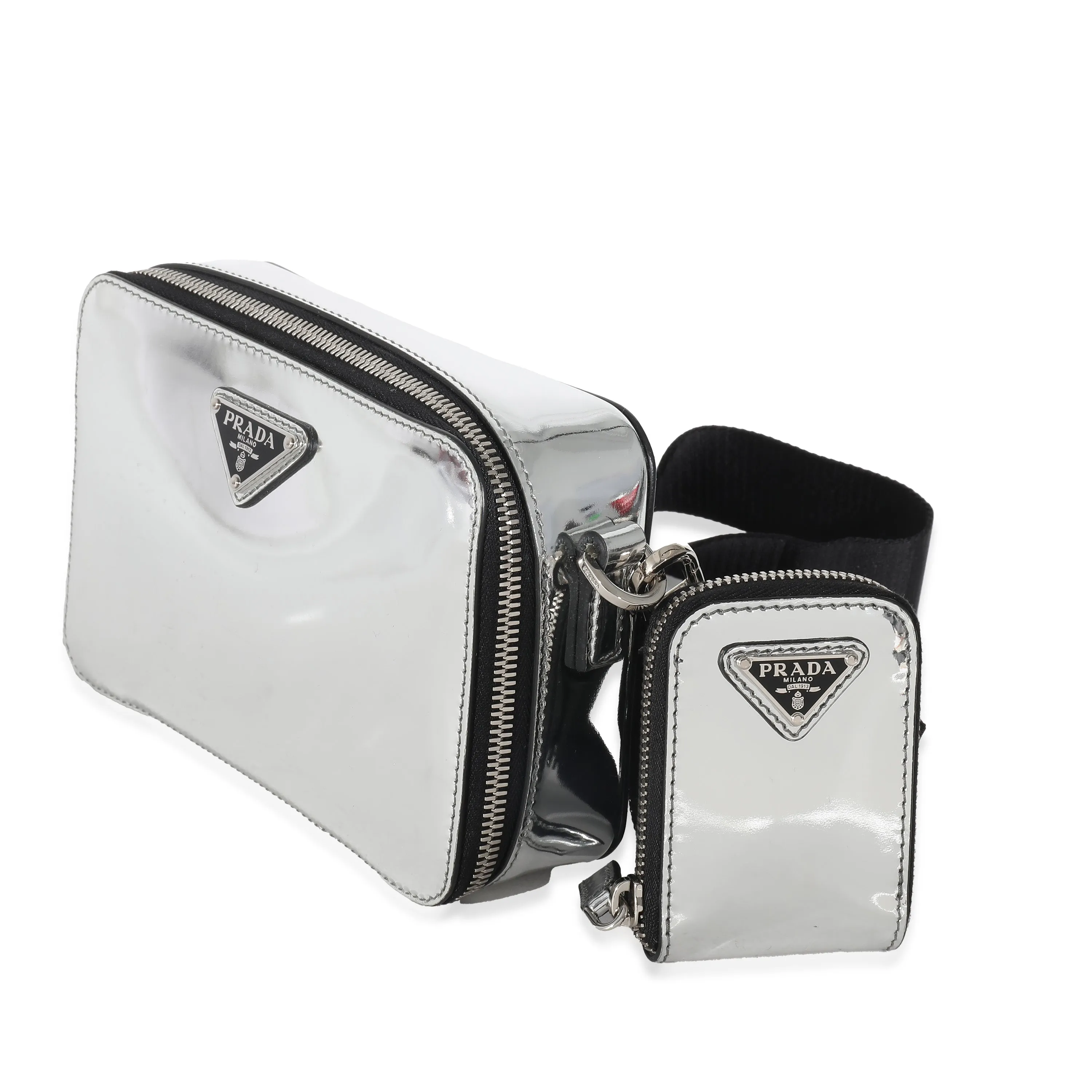 Trendy Inspired Prada Metallic Silver Spazzolato Brique Crossbody